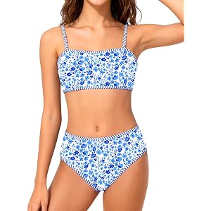 MIGU Girls Swimsuit Bathing Suits for Girls Bikini Set Pink Floral Girl Swimwear for Beach Pool Vacation Swim Suit 9-16Y