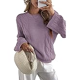 Cakulo Womens Oversized Pullover Sweaters Bell Sleeve Chunky Cable Knit Sweater Crewneck Trendy Knitted Tops 2025