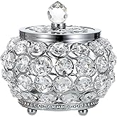 Hipiwe Crystal Jewelry Box with Glass Lid Small Trinket Organizer Mirrored Treasure Box Ring Holder Earrings Necklace Storage Box Keepsake Gift Box for Home Dresser Decor, Silver