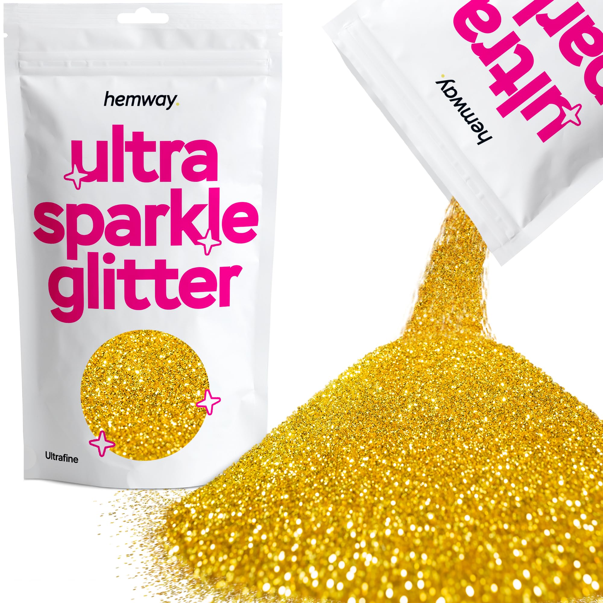 Hemway Ultra Sparkle Glitter Gold 100g Ultrafine | Glitter for Arts & Craft, Makeup, Nail Art, Crafting, Card Making, Sparkle Decoration