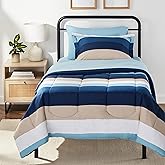 Amazon Basics 5-Piece Lightweight Microfiber Comforter Bedding Set with Sheet, Twin XL, Blue Stripe, Bed-in-a-Bag