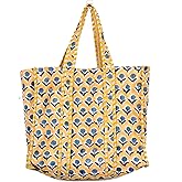 Quilted Cotton Handprinted Reversible Large multicolor Floral Tote Bag
