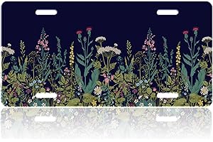 RZZLP Herbs and Wild Flowers Plant Car Front License Plate Cover,Personalized License Plate Rust-Proof Stainless Metal Car Plates Tag Novelty Decorative for Men Women,12.2" X 6.2"