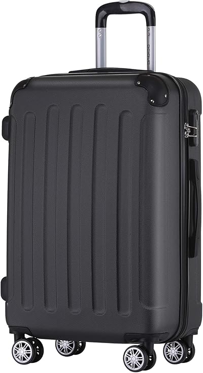 BEIBYE Hartschalen-Koffer Trolley Rollkoffer Reisekoffer Handgepäck 4 Rollen (M-L-XL-Set) (Schwarz, XL)