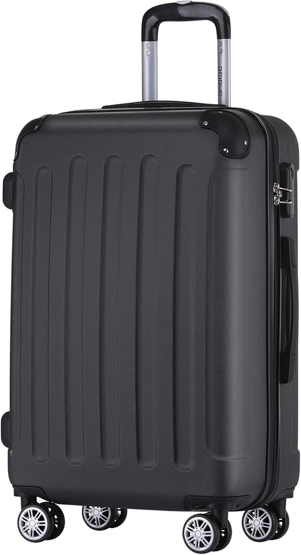 BEIBYE Hartschalen-Koffer Trolley Rollkoffer Reisekoffer Handgepäck 4 Rollen (M-L-XL-Set) (Schwarz, XL)