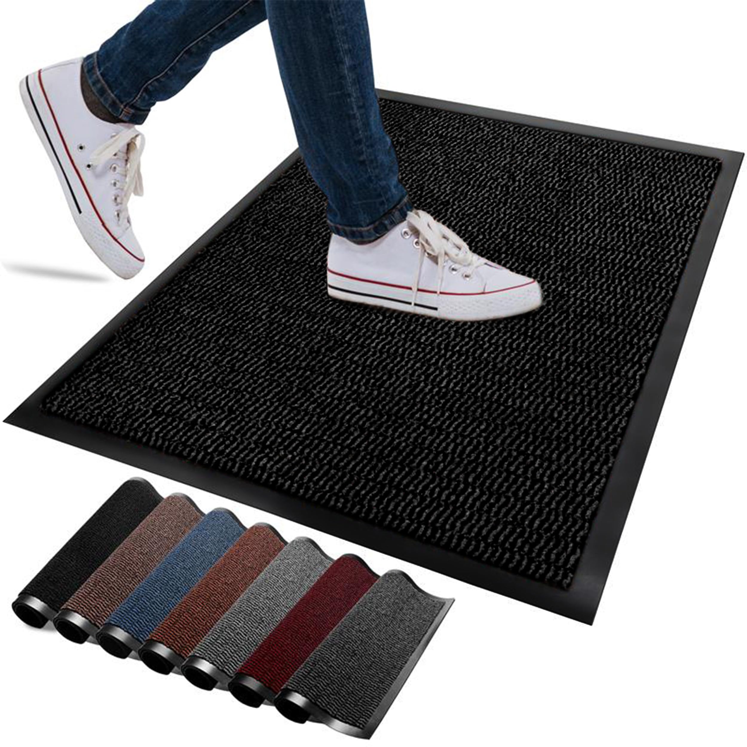 FB FunkyBuys Washable Door Mats Indoor & Outdoor - Non-Slippery Heavy Duty Doormats Indoor - Highly Absorptive Rubber Door Mat - Perfect for Kitchen, Home and Hotel Entrance (Black, 60x90 CM)