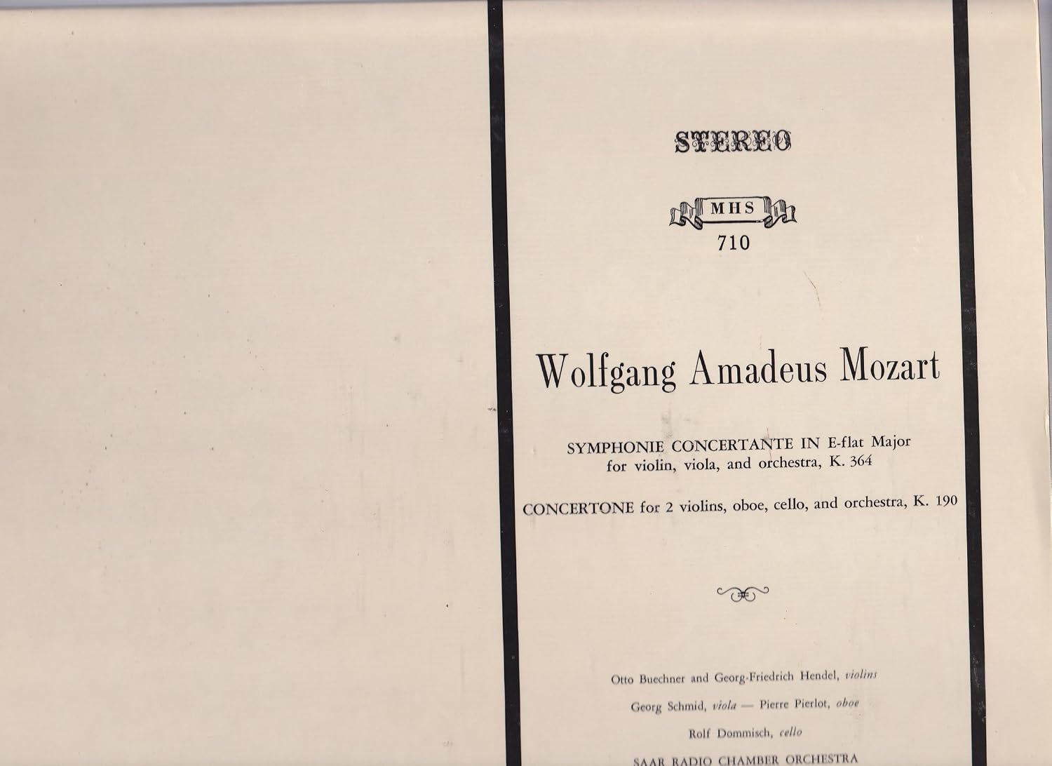 Mozart Karl Ristenpart George Schmid Viola Saar Radio Chamber 