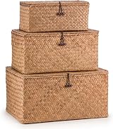 woodluv Set of 3 Seagrass Storage Box with Lid Brown view 1