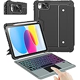 Nillkin iPad A16 (11th Gen) / 10th Gen Case with Detachable Keyboard, Magic Trackpad, 7-Color Backlit, Portrait/Landscape Modes, Rugged Keyboard Case for iPad 11th / 10th Generation (2025/2022), Black