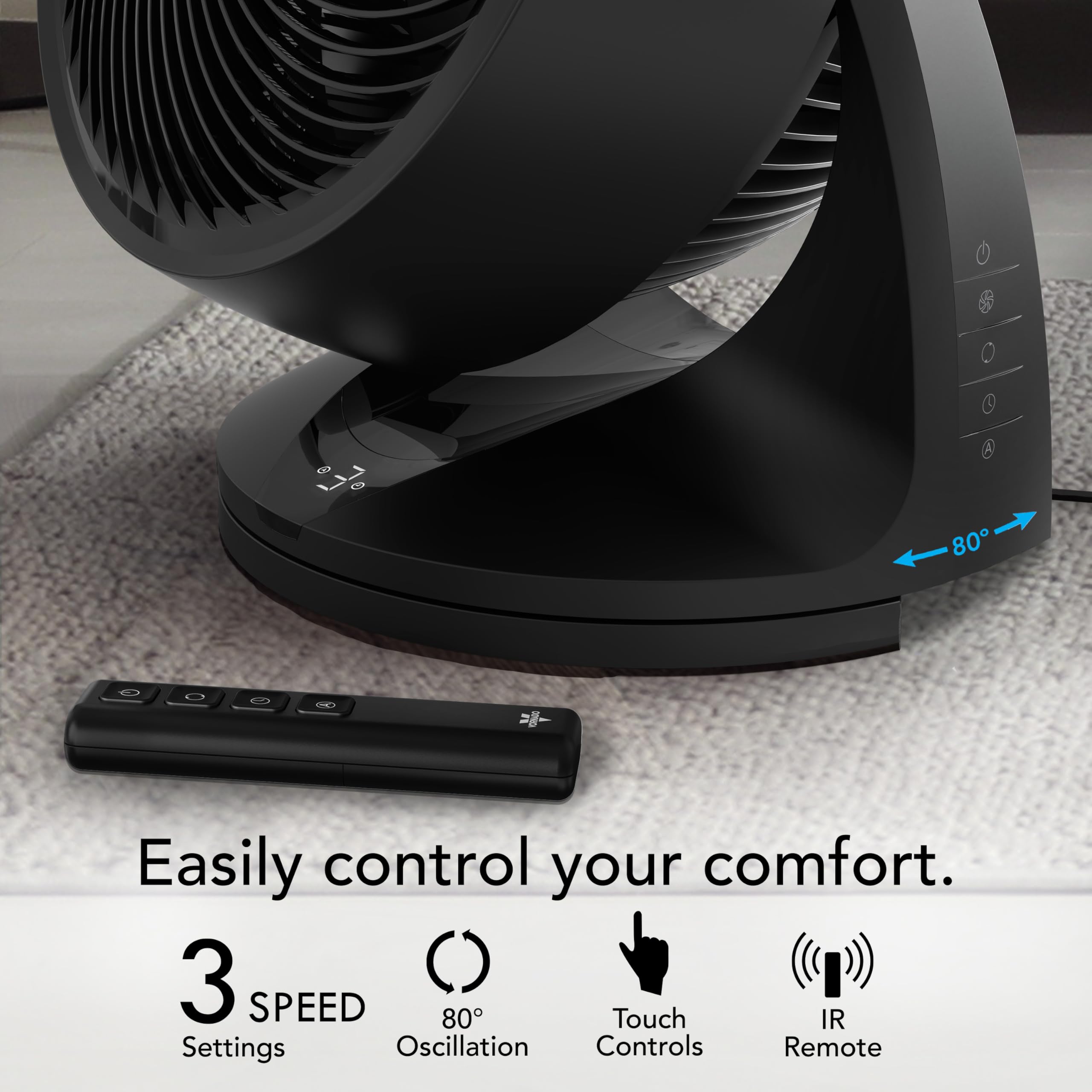 Vornado 753 OSC Whole Room Air Circulator Fan with Oscillation, Included Remote, Auto Mode, Aromatherapy with Included Scent Pads, 3 Speeds, Easy-Clean Removable Grille, Powerful Airflow, Black
