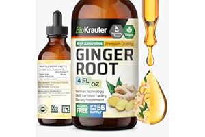 BIO KRAUTER® Ginger Root - Liquid Drops Ginger Extract 655 mg per Serving 4 Fl.Oz 56-Day Supply - Pure Vegan Zingiber Officinale for Digestive Support & Daily Wellness - Alcohol & Sugar Free