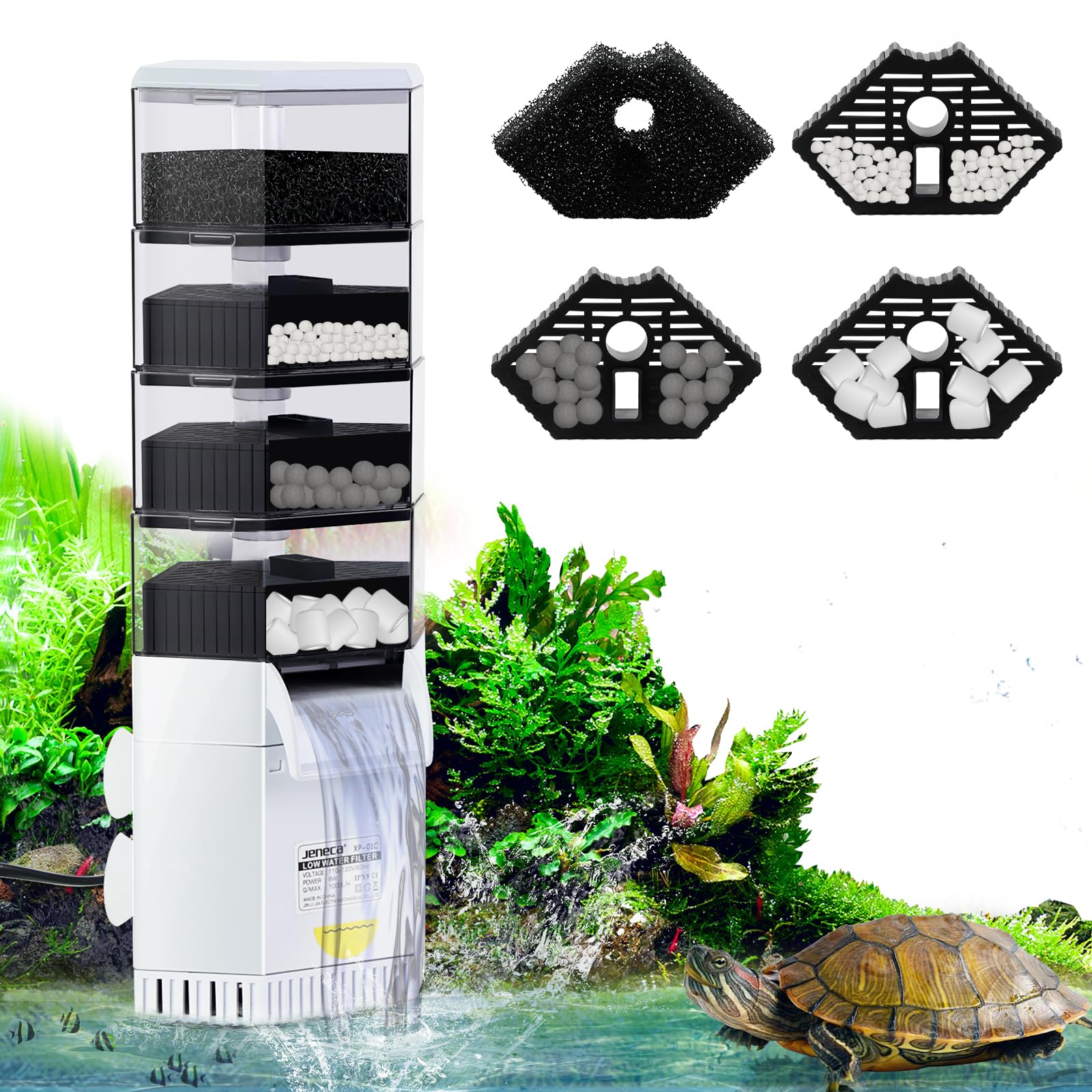 Photo 1 of 265 GPH Turtle Tank Filter for 40-70 Gallon, Turtle Filter Low Water Level Available, Aquarium Filter with 4-Stage Waterfall Bio-Filtration, Fish Tank Filters for Shrimps, Amphibians, Turtle Tank