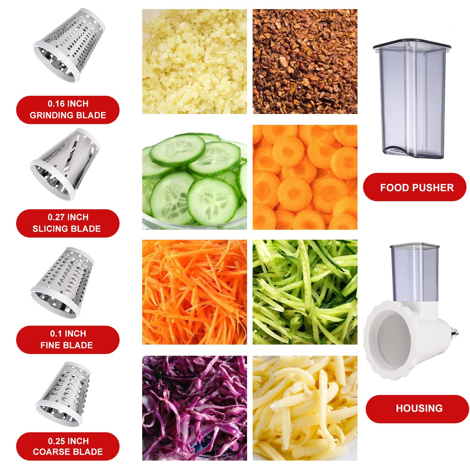 Upgraded Version - Cheese Grater Slicer Shredder Attachments for All KitchenAid Stand Mixers, Food Slicers Salad Maker Accessory Vegetable Chopper with 4 Blades Dishwasher Safe