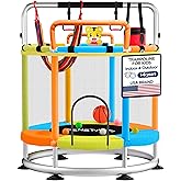 SenStyles Trampoline for Kids Indoor and Outdoor Toddler Trampoline for Kids Anti Rollover Round Base Double Safety Handles 440 lbs Capacity ASTM Tested Easy Assembly Gift