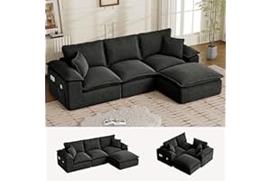 Korser 122" Sectional Couches for Living Room, Modular Boneless Sofa with Deep Seat & Fluffy Cushion, Comfy Cloud Sofa with C