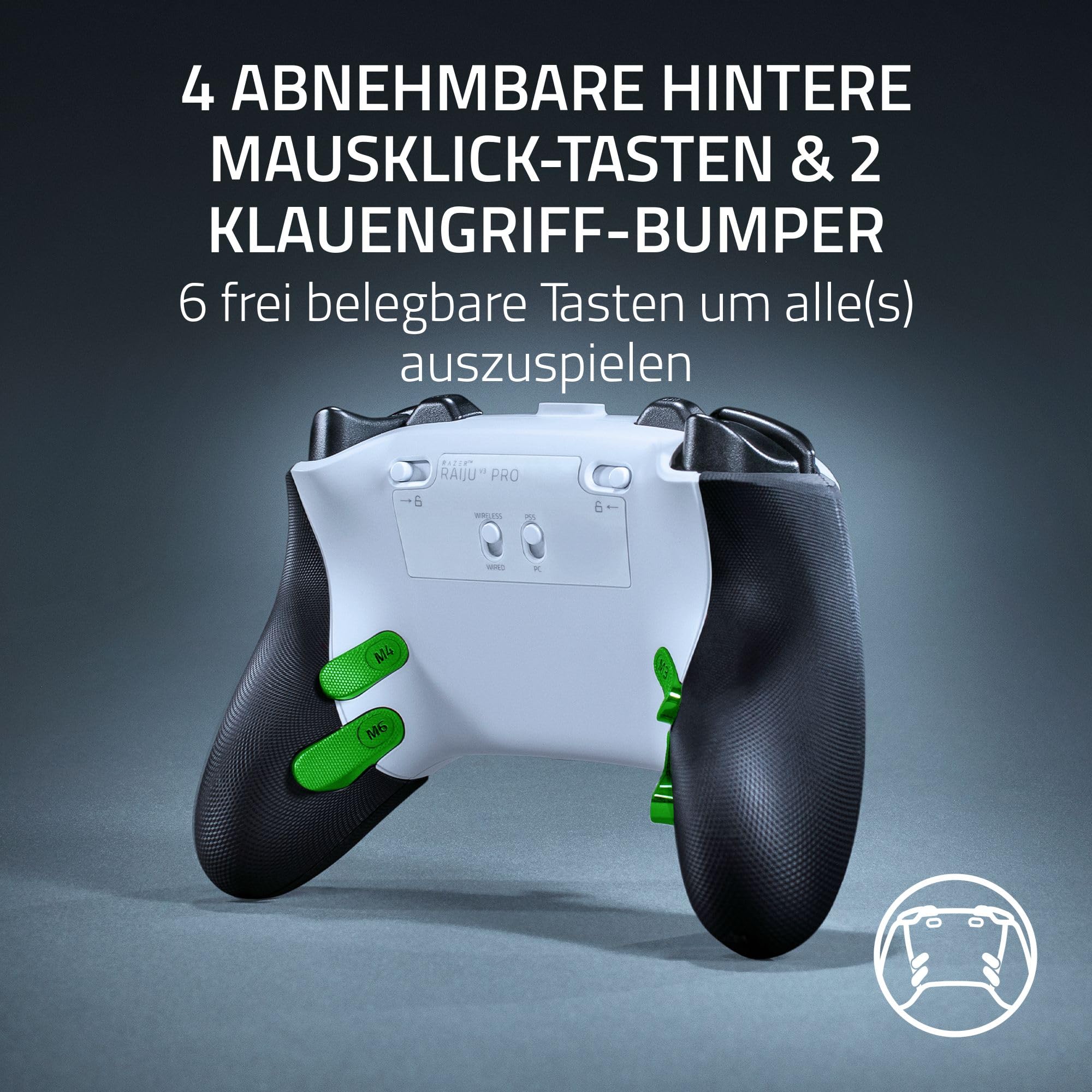 Razer Raiju V3 Pro - Kabelloser E-Sport-Controller für PlayStation 5 & PC - 4 abnehmbare Mausklick-Tasten & 2 Klauengriff-Bumper - TMR-Analogsticks - Pro HyperTrigger - Mecha-Tactile-Tasten | Weiß 3