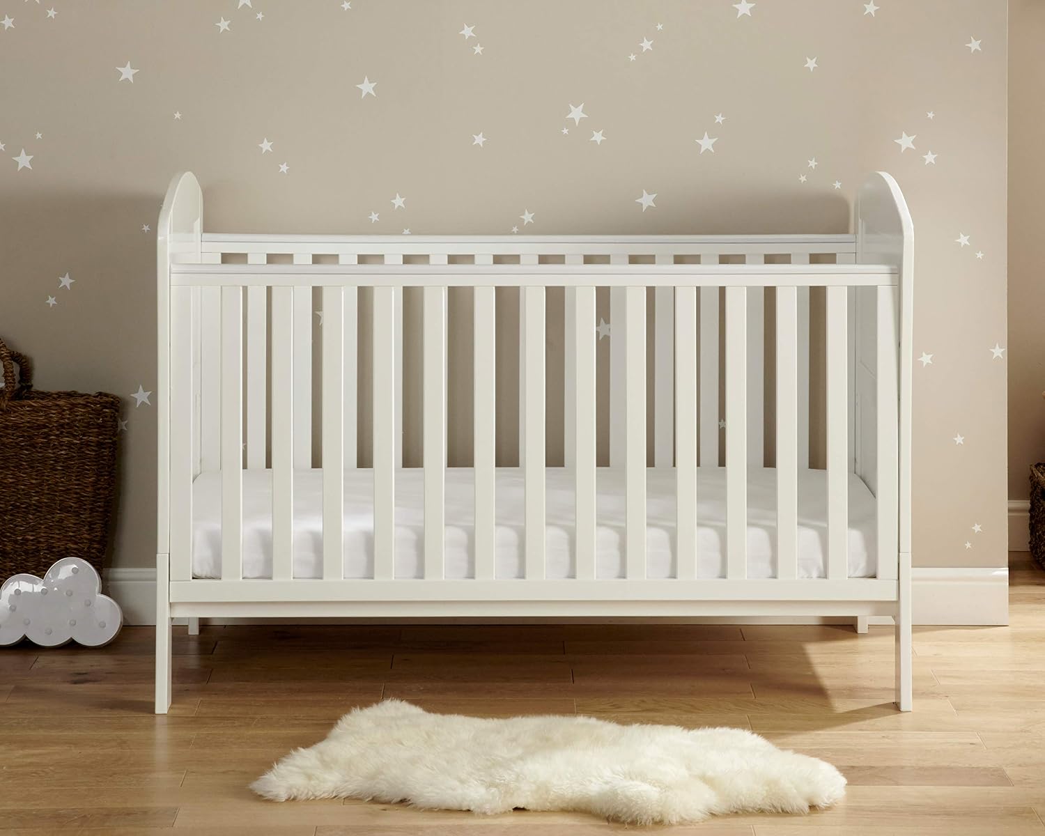 Babymore Aston Drop Side Cot Bed without Mattress, White, 145L x 84W x 100H cm