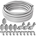 (1/2" Dia * 50 Feet) Yariwiz Flexible Electrical Conduit Liquid Tight PVC Conduit Kit with 5 PCS Coupling, 3 PCS Elbow and 10 PCS Strap, Sealtight Seal Flex Liquidtight Wire Outdoor Non Metallic Grey