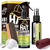 Hat Cleaning Kit, Professional 4-in-1 Hat Cleaner & Deodorizer Spray, Includes Soft Brush & Microfiber Cloth, for Baseball, Trucker, Felt, Wool, Dad Hats, No Water Needed, Remove Stains & Odors