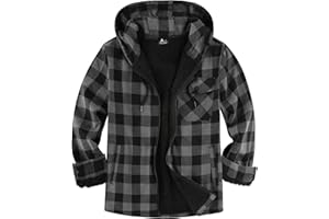 SCODI Men's Flannel Plaid Jacket Warm Sherpa Lined Fleece Hoodies for Men Zip Up Thick Jackets Winter Coat with Pocket