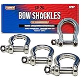 Premium Stainless Steel D-Ring Shackles, Marine Grade, 4-Pack, 1/2", 3/8", 5/16", 1/4", Mini Bow or Clevis Anchor Shackle for Boat, Sailboat, Chain, Rigging Clasp
