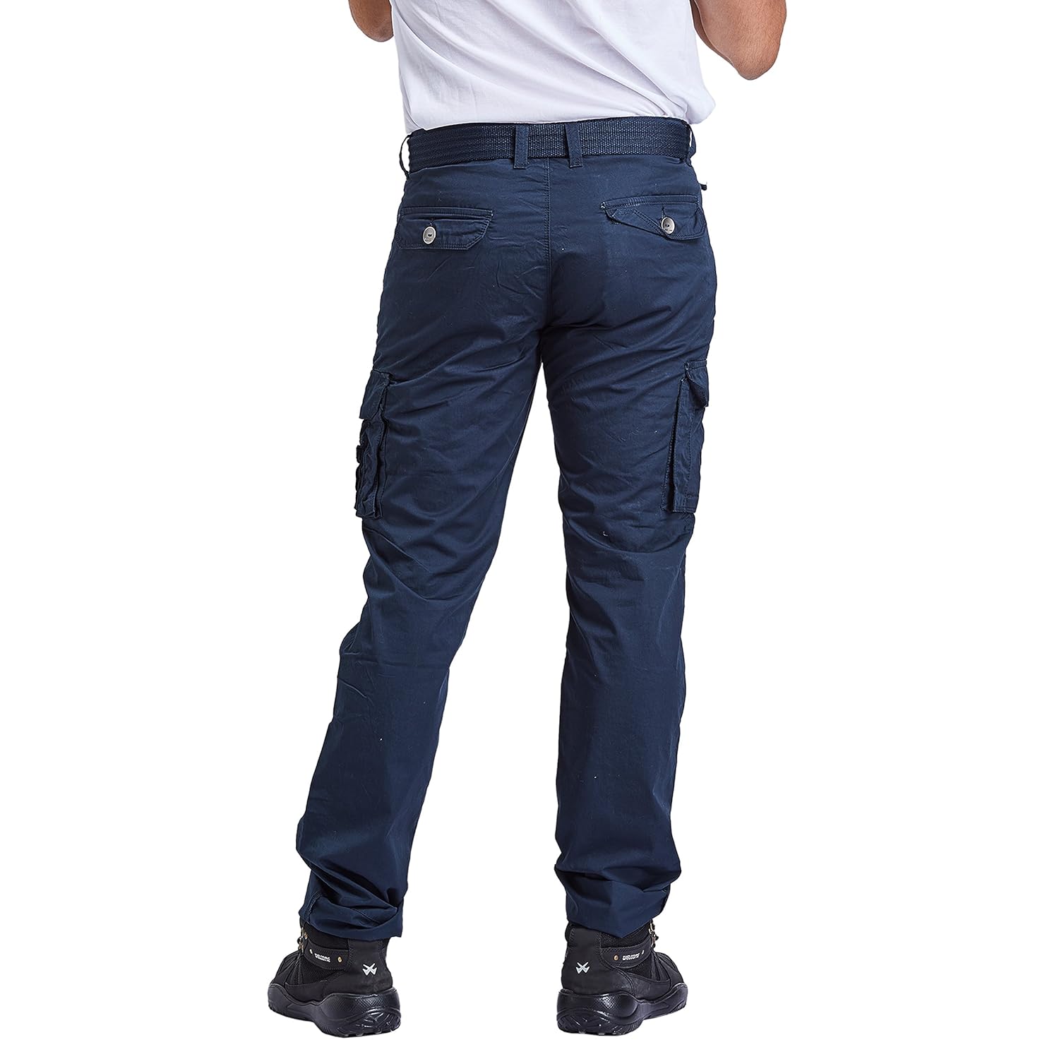 beevee mens navy fixed waist cargo with belt