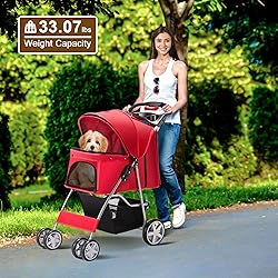Pet Stroller 4 Wheels Dog Cat Stroller for Medium