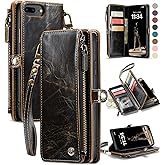 Defencase Compatible with iPhone 8 Plus/ 7 Plus Case Wallet with Card Holder for Women Men, PU Leather Magnetic Snap Flip Zipper Strap Phone Cover, Luxury Coffee