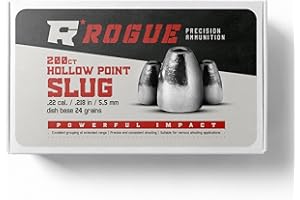 ROGUE PRECISION AMMUNITION Rogue Precision .22 Cal Hollow Point Slug Airgun Pellets - Dish Base - .22 Caliber - 24 Grains - Made in The USA - 200 Count, gray