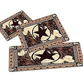 Western Kitchen Rug Sets 3 Piece Texas Star on Wood Panel Rustic Country Comfort Mat Farmhouse Vintage Floor Mats Washable Doormat Anti Fatigue Non-Slip Kitchen Runner Rugs Bedroom Area Carpet,Brown