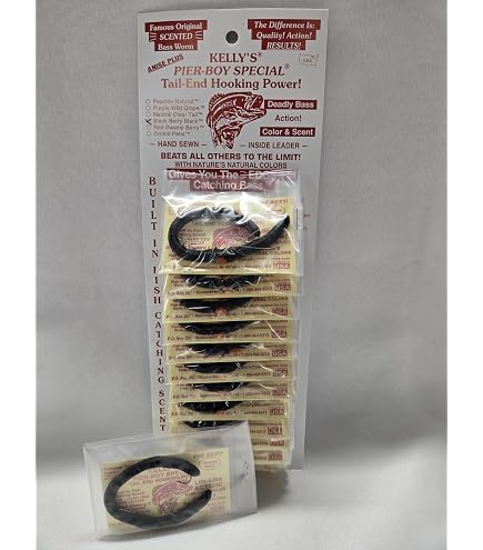 Kelly's® Two-Hook Weedless 12 Pack Anise Scented Pre-Rigged Soft Plastic 5.5 Inch Worm 9 Colors Available Made in The USA (Black White) : Sports & Outdoors