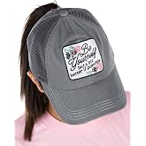 Funky Junque Criss Cross Ponytail Baseball Cap, Women's Trucker Mesh Hat | Cotton mesh trucker cap with elastic criss cross bands for casual style, beach days, poolside lounging &amp; everyday wear