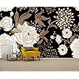 Reyhui Wall Mural Peonies and Roses Floral Vintage Wallpaper Seamless Gold White Flowers Wall Coverings for Living Room Bedroom Kids Room（Not Peel and Stick）