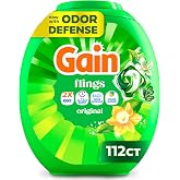 Gain Flings Liquid Washing Detergent Pods, Now with Odor Defense + Color Guard, Original Scent, 4-In-1 Liquid Laundry Detergent Pacs, Clean &amp; Fresh, 112 Count (Packaging May Vary)
