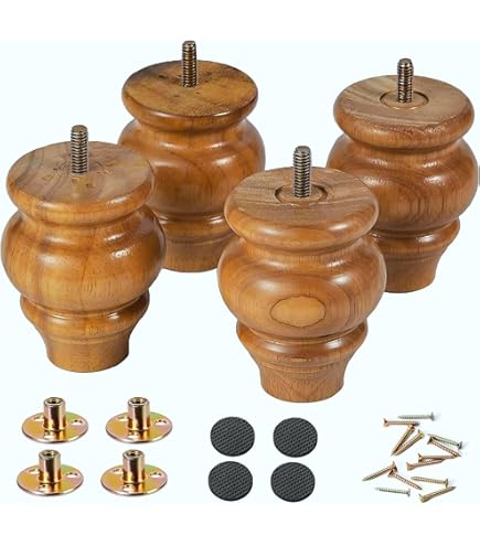 6 Inch Black Wooden Furniture Legs - Pack Of 4 Eucalyptus Bun Feet With M8 Hardware For Sofa & Cabinet Raising