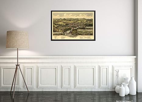 Amazon Henniker New Hampshire18 鳥の目地図 ランドマークブロッジ ビジネス 学校 教会のイラスト テキストとインデックス 興味深い意味 16 24 アートフレーム ポスター オンライン通販