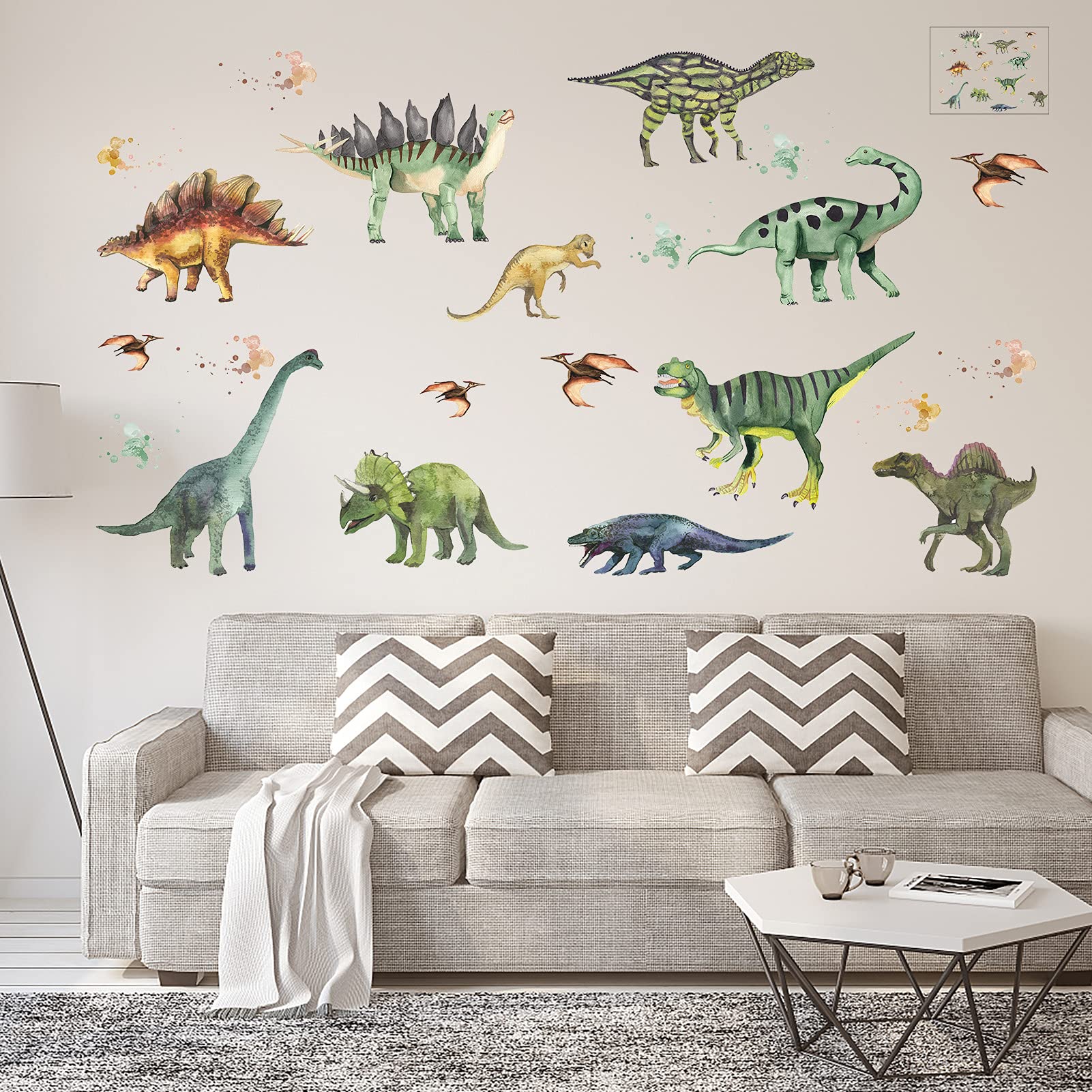 olyee Forest Dinosaurs Wall Stickers, Colourful Dinosaur Kids Baby Wall Stickers Decals Peel and Stick Removable for Nursery Bedroom Living Room Art murals Decorations