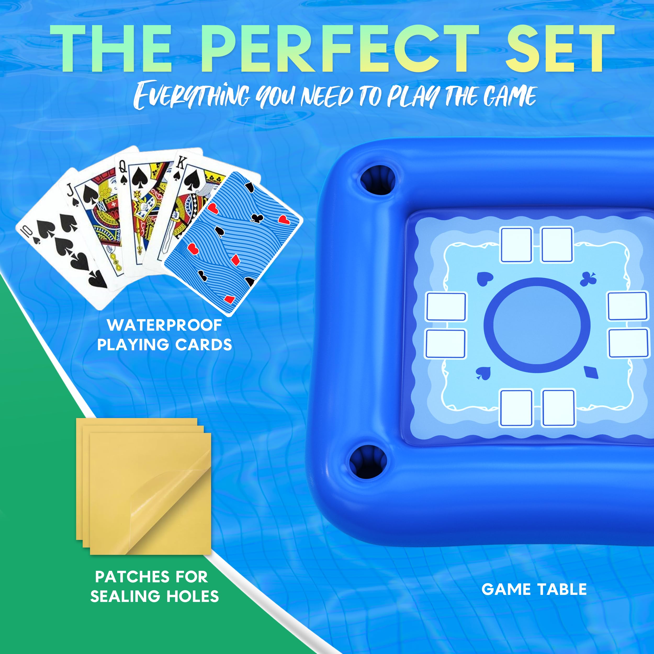 Floating Table for Pool with Cup Holders – Adult Pool Games with Waterproof Cards – Pool Float Games – Perfect for Party, Snacks, Drinks, Hot Tub & Summer Fun