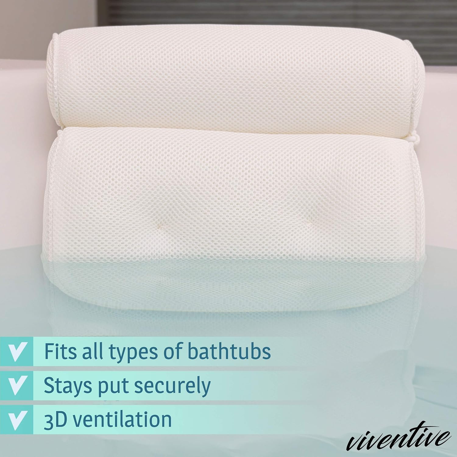 Viventive Luxurious Bath Pillow Non-Slip and Extra Thick with Head, Neck, Shoulder and Back Support. Soft and Large 14x13x4 Inches for The Ultimate Bathtub Relaxation Experience. Fits Any Tub: Home & Kitchen