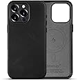 Belemay Compatible with iPhone 16 Pro Leather Case, Compatible with MagSafe, Premium Full-Grain Vegetable-Tanned Leather, Metal Buttons & Camera Bump Frame, Slim&Sleek Luxury Cover (6.3") Black