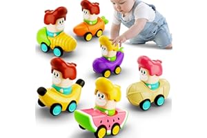 iPlay, iLearn 6PCS Press to Go Car Toys for Toddlers 1-3, Baby Push Go Racing Cars, Infant Fruit Vegetable Vehicle Set for 18 24 Month, Baby Birthday Stocking Gifts for 1-2 Years Old Boys Girls Kids