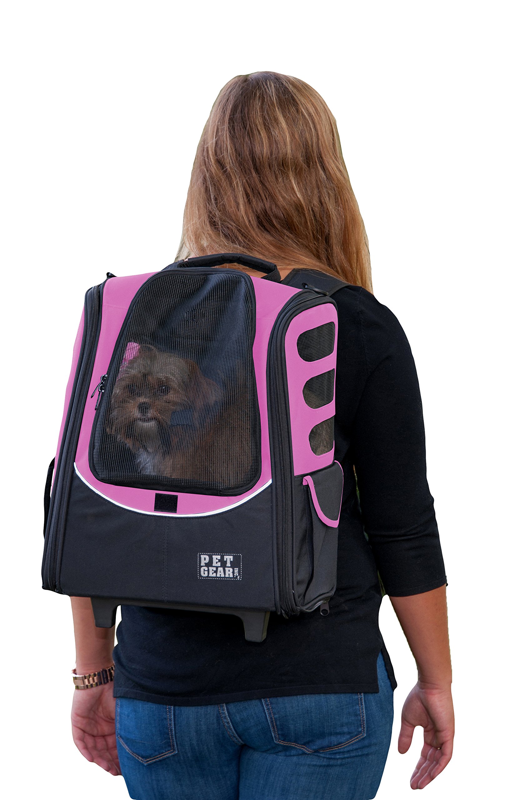 Pet Gear I-GO2 Roller Backpack, Travel Carrier, Car Seat for Cats/Dogs, Mesh Ventilation, Included T