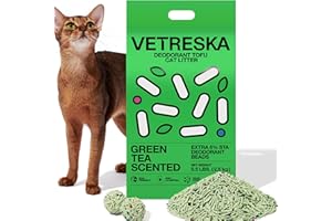 VETRESKA Tofu Cat Litter,Natural Kitty Litter Strong Clumping Flushable Cat Litter Pellets Ultra Absorbent,Odor Control,Dust-Free,Low Tracking Eco-Friendly Tofu Litter,Greentea(5.5lb×1bag)