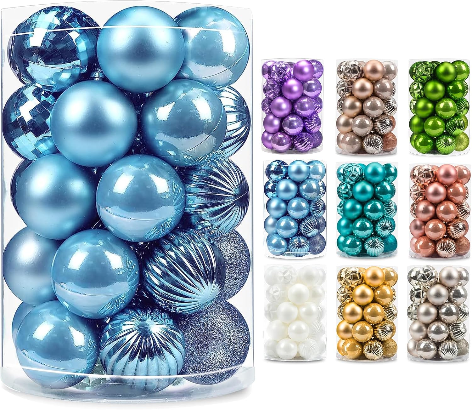 Ornaments - AMS 34ct Christmas Ball Mini Ornaments Party Decorations Shatterproof Festival Pendant Hangings for Xmas Tree Decor(1.57''/40mm,Light Blue)