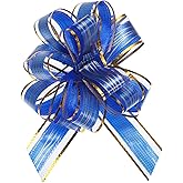 6 Pcs 6 Inch Blue Gift Wrapping Bows Large Pull Bow Wedding Gift Blue Ribbon Bow Wrapping Pull Bows for Party Birthday Holiday Gift Decorations Gift Wrapping Supplies