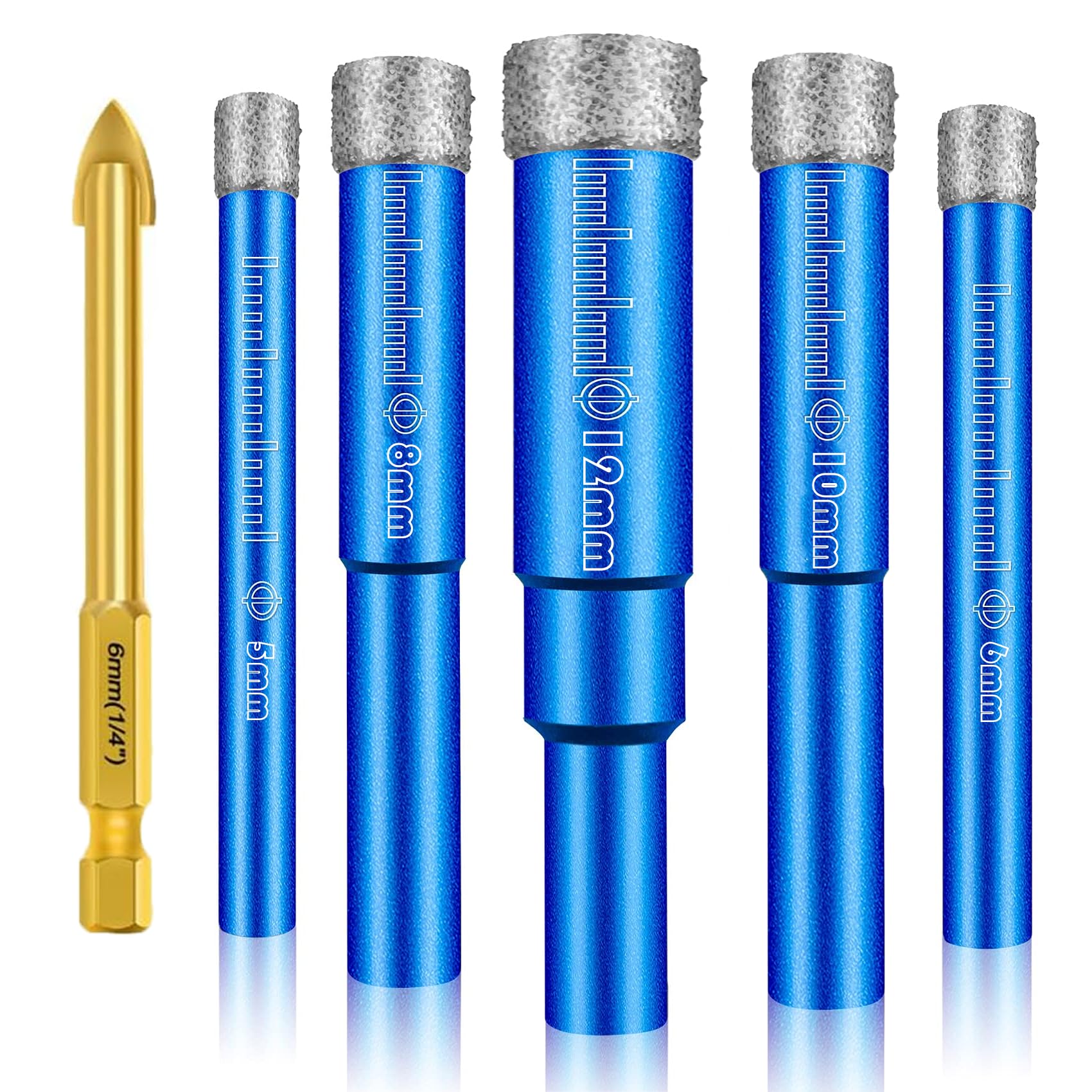 Glass Tile Drill Set - 5pc Diamond Drill Bits (5, 6, 8, 10, 12 mm)