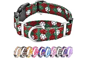 Hikiko Martingale Collar for Dogs with Buckle for Small Medium Large Dogs Soft Nylon Christmas Dog Collars Walking Training（Red Green Plaid,Large）