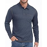 ZITY Men's Casual Long Sleeve Polo Shirts Classic Button Cotton Work T-Shirt Collared Basic Golf Shirt with Pocket