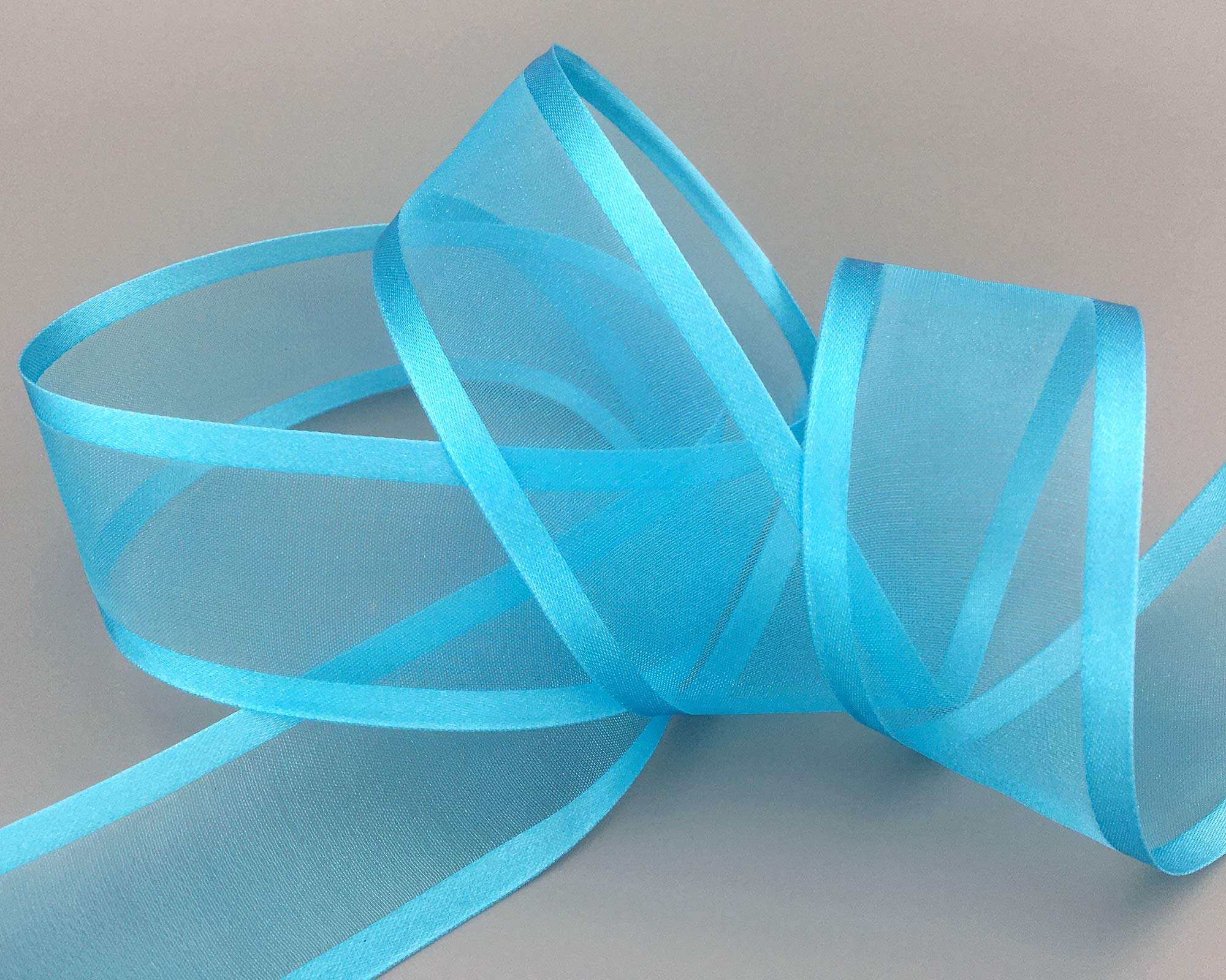 25 m x 38 mm Chiffon Ribbon with Satin Edge Turquoise (72) Chiffon Turquoise Blue Decorative Ribbon Gift Ribbon Semi-Transparent Shiny No Wire Organza