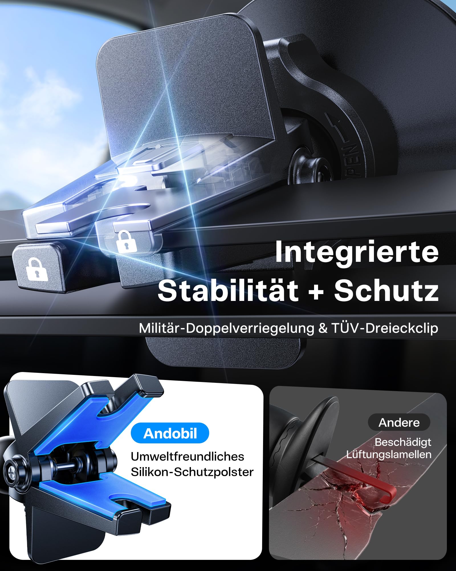 andobil Militar Handyhalterung Auto Magnet [20*N56 Starker Magnet] für Magsafe Autohalterung [2026 Upgraded Lüftungsclip], Handy Halterung Auto Lüftung Kompatibel mit iPhone 17 16 15 14 13 Pro Max 4